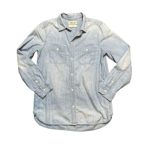 MADEWELL Chambray Classic Boyfriend Button Down Shirt Size Small - Picture 2 of 10